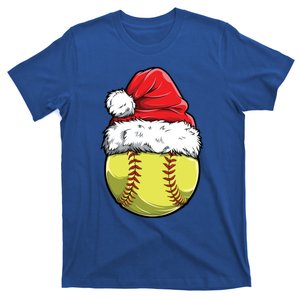 Christmas Softball Ball Santa Hat Xmas Catcher Pitcher Cool Gift T-Shirt