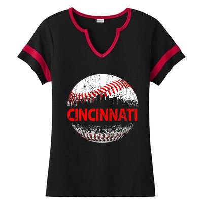 Cincinnati Souvenir Baseball City Downtown I Love Cincinnati Ladies Halftime Notch Neck Tee