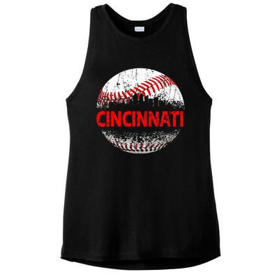 Cincinnati Souvenir Baseball City Downtown I Love Cincinnati Ladies PosiCharge Tri-Blend Wicking Tank