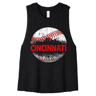 Cincinnati Souvenir Baseball City Downtown I Love Cincinnati Women's Racerback Cropped Tank