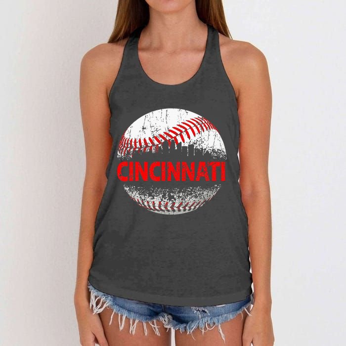 Cincinnati Souvenir Baseball City Downtown I Love Cincinnati Women's Knotted Racerback Tank