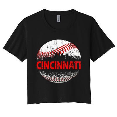 Cincinnati Souvenir Baseball City Downtown I Love Cincinnati Women's Crop Top Tee