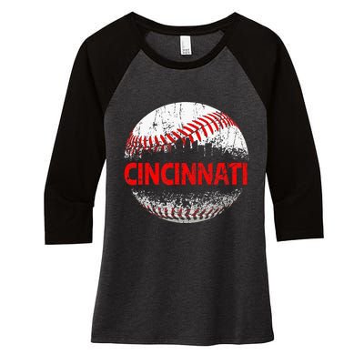 Cincinnati Souvenir Baseball City Downtown I Love Cincinnati Women's Tri-Blend 3/4-Sleeve Raglan Shirt