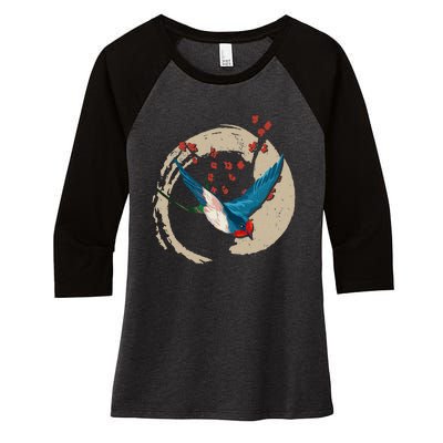 Colorful Swallow Birds Lover Nature Swallows Women's Tri-Blend 3/4-Sleeve Raglan Shirt