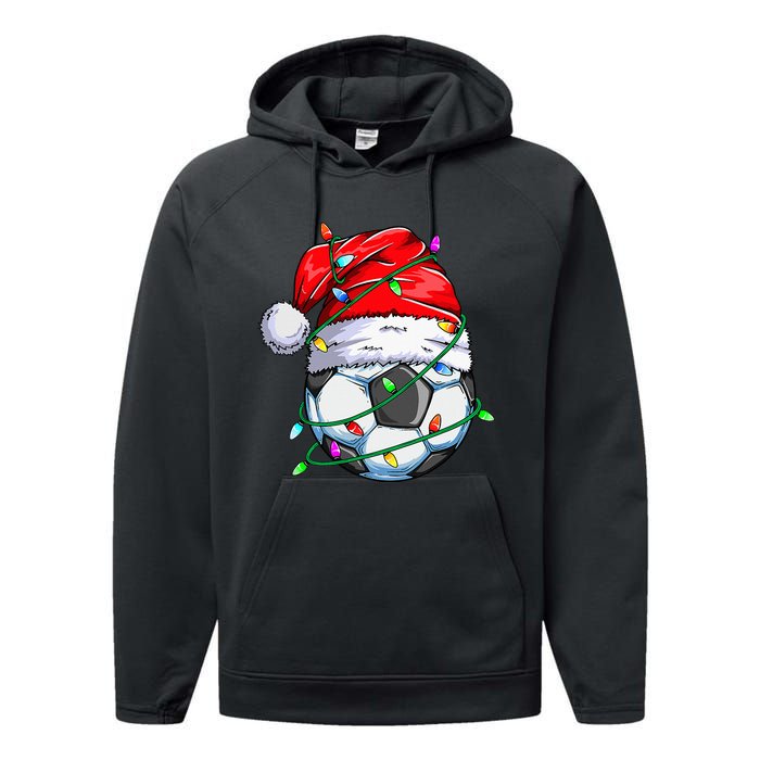 Christmas Soccer Ball Team Santa Sports Xmas  Performance Fleece Hoodie