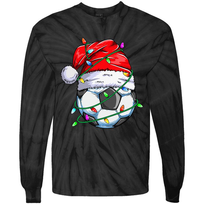 Christmas Soccer Ball Team Santa Sports Xmas  Tie-Dye Long Sleeve Shirt