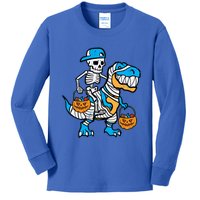 Cool Skeleton Blue Cap Dino Halloween Teen Gift Kids Long Sleeve Shirt