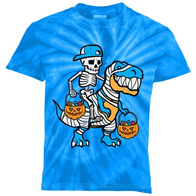 Cool Skeleton Blue Cap Dino Halloween Teen Gift Kids Tie-Dye T-Shirt