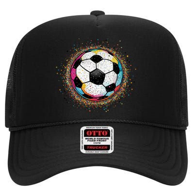 Colorful Soccer Ball Fan For Soccer Mom Cute Gift High Crown Mesh Back Trucker Hat