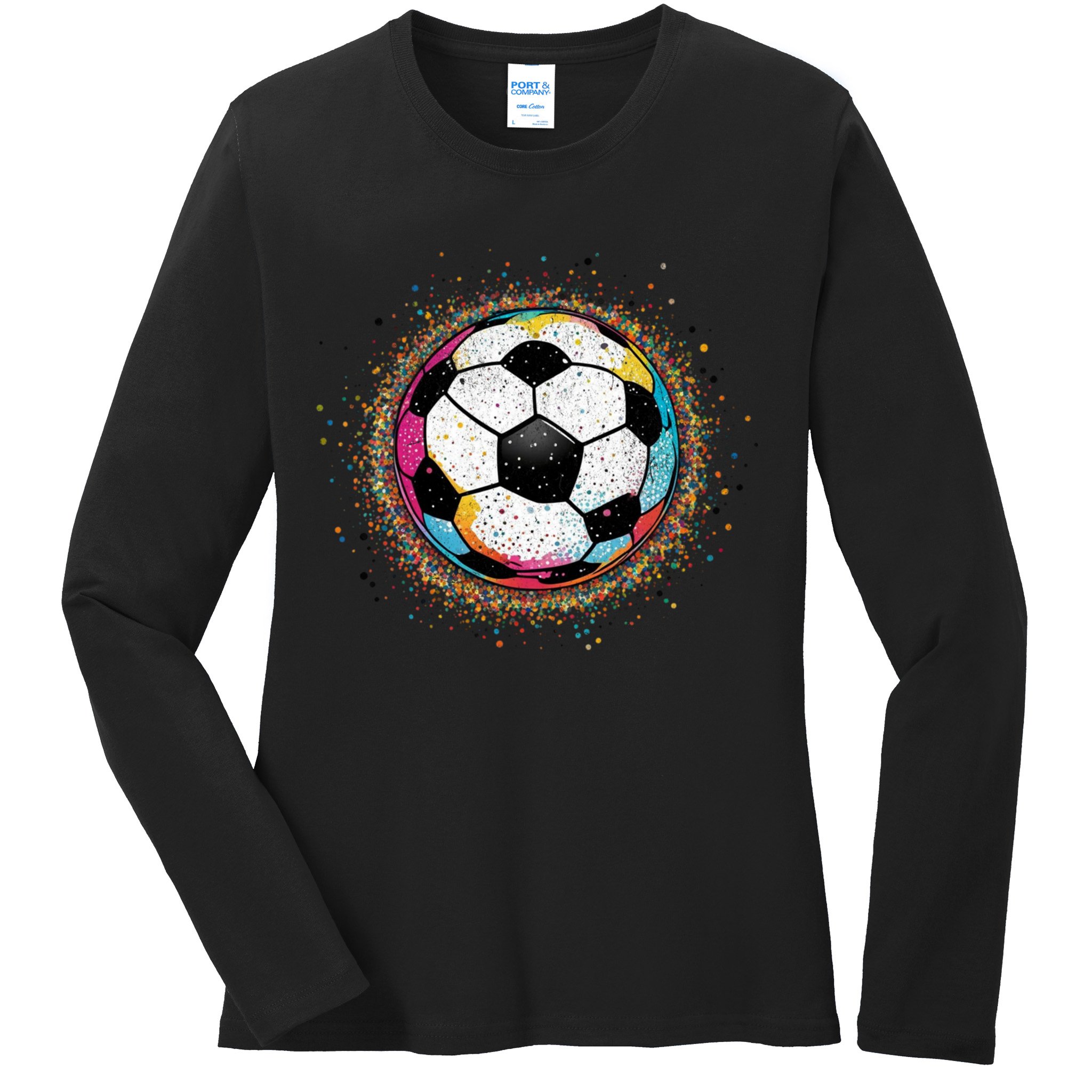 Colorful Soccer Ball Fan For Soccer Mom Cute Gift Ladies Long Sleeve Shirt