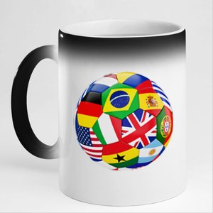 Cool Soccer Ball With World Flags 11oz Black Color Changing Mug