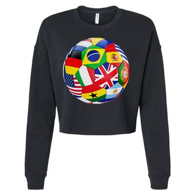 Cool Soccer Ball With World Flags Cropped Pullover Crew