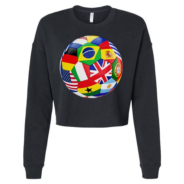 Cool Soccer Ball With World Flags Cropped Pullover Crew