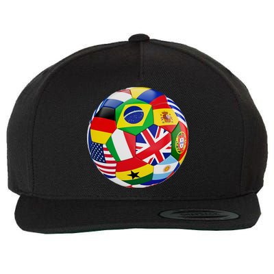 Cool Soccer Ball With World Flags Wool Snapback Cap