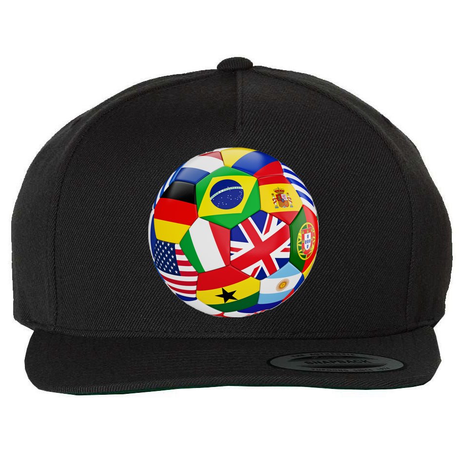 Cool Soccer Ball With World Flags Wool Snapback Cap
