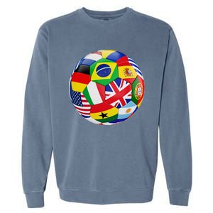 Cool Soccer Ball With World Flags Garment-Dyed Sweatshirt