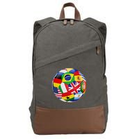 Cool Soccer Ball With World Flags Cotton Canvas Backpack