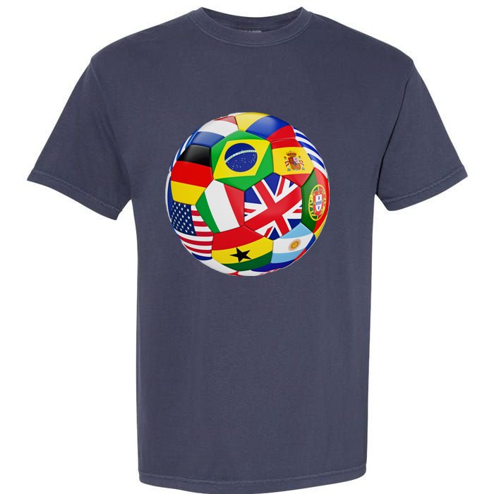 Cool Soccer Ball With World Flags Garment-Dyed Heavyweight T-Shirt