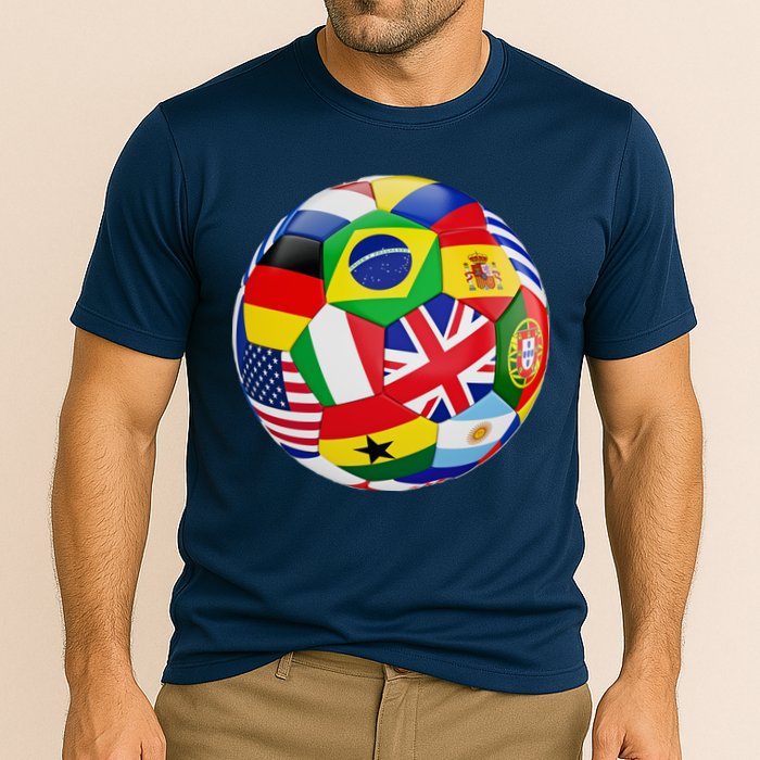 Cool Soccer Ball With World Flags Performance Shirt