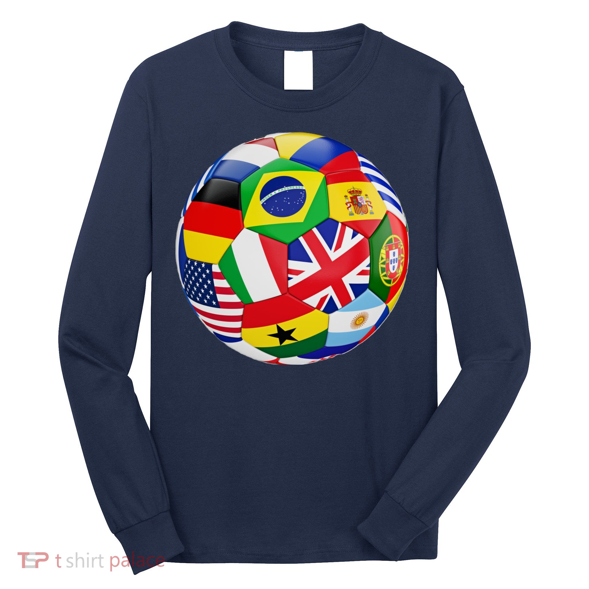 Cool Soccer Ball With World Flags Long Sleeve Shirt