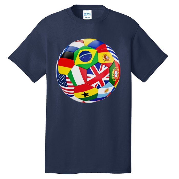 Cool Soccer Ball With World Flags Tall T-Shirt