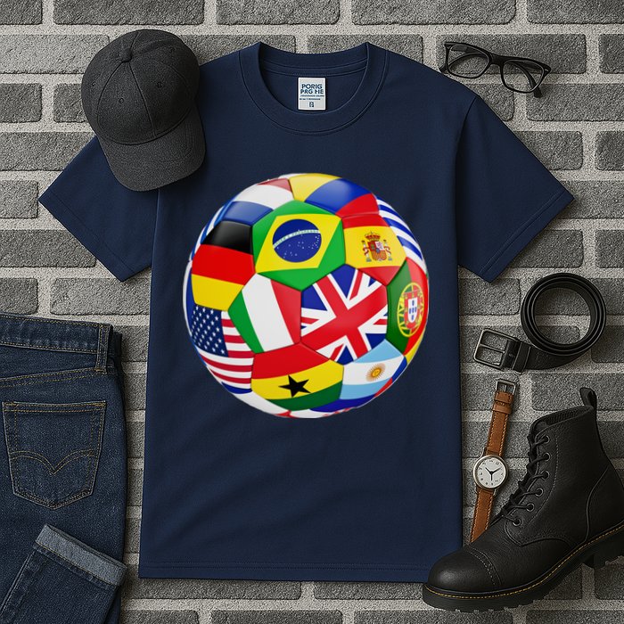 Cool Soccer Ball With World Flags Tall T-Shirt
