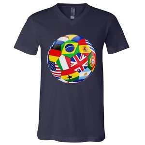 Cool Soccer Ball With World Flags V-Neck T-Shirt