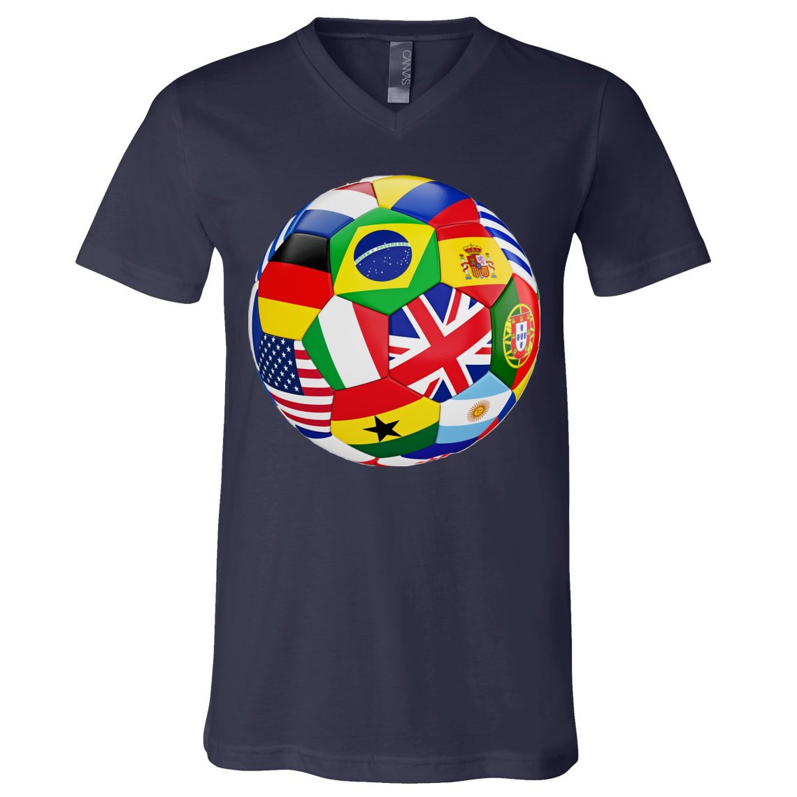 Cool Soccer Ball With World Flags V-Neck T-Shirt