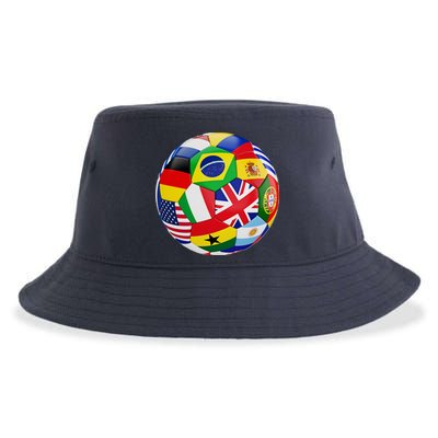 Cool Soccer Ball With World Flags Sustainable Bucket Hat