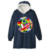 Cool Soccer Ball With World Flags Hooded Wearable Blanket