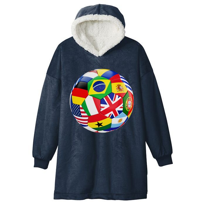 Cool Soccer Ball With World Flags Hooded Wearable Blanket