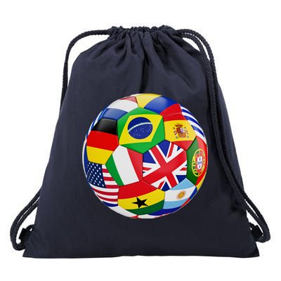Cool Soccer Ball With World Flags Drawstring Bag