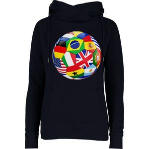 Cool Soccer Ball With World Flags Womens Funnel Neck Pullover Hood