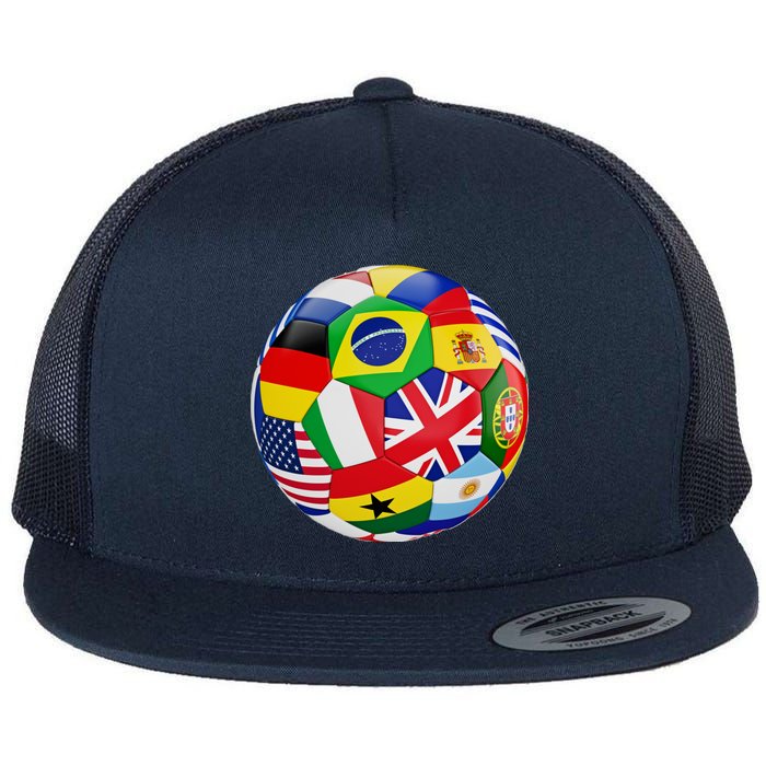 Cool Soccer Ball With World Flags Flatbill Hat