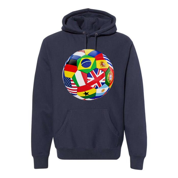 Cool Soccer Ball With World Flags Premium Hoodie