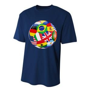 Cool Soccer Ball With World Flags Performance Sprint T-Shirt