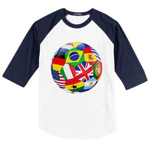 Cool Soccer Ball With World Flags Baseball Sleeve Shirt