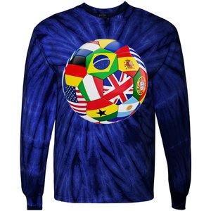 Cool Soccer Ball With World Flags Tie-Dye Long Sleeve Shirt