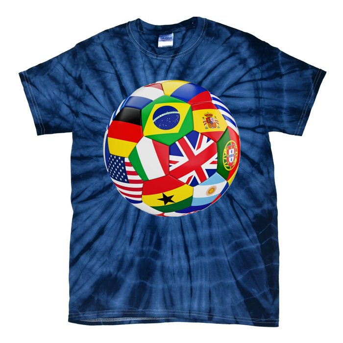 Cool Soccer Ball With World Flags Tie-Dye T-Shirt