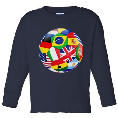 Cool Soccer Ball With World Flags Toddler Long Sleeve Shirt