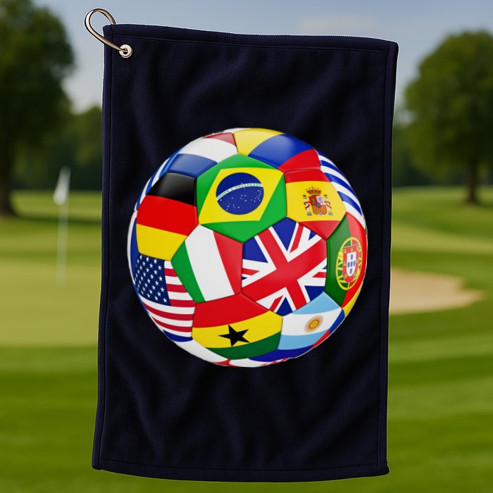 Cool Soccer Ball With World Flags Golf Towel