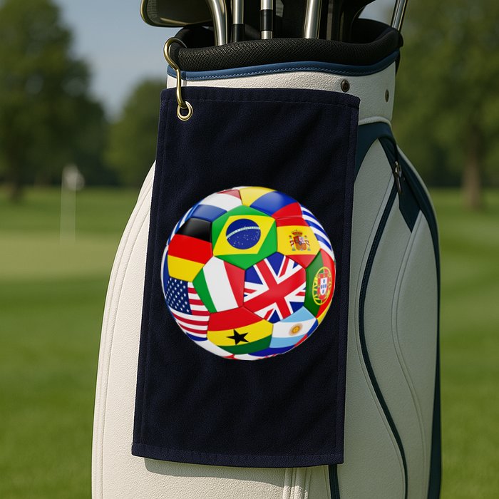 Cool Soccer Ball With World Flags Golf Towel