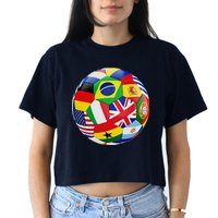 Cool Soccer Ball With World Flags Crop Top