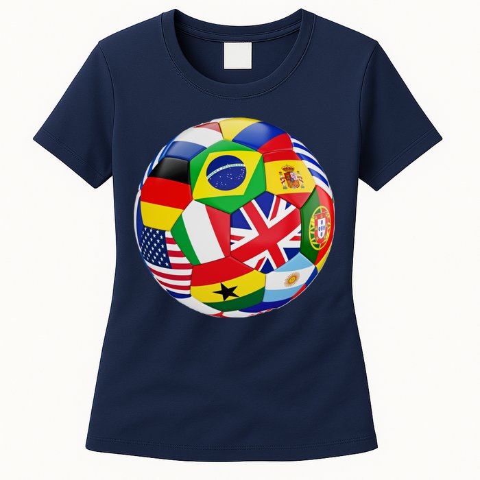 Cool Soccer Ball With World Flags Womens T-Shirt