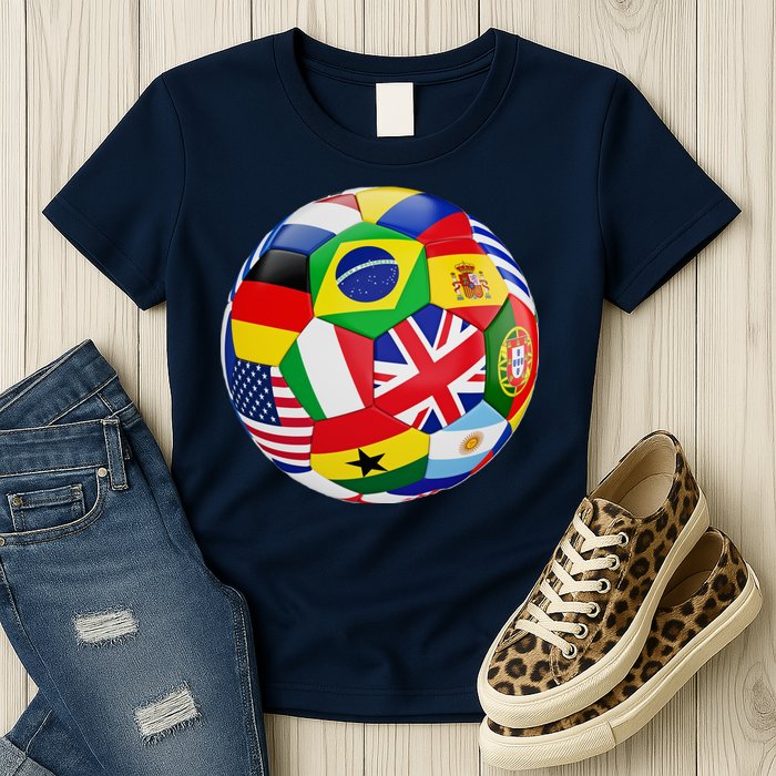 Cool Soccer Ball With World Flags Womens T-Shirt