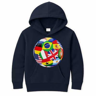 Cool Soccer Ball With World Flags Kids Hoodie