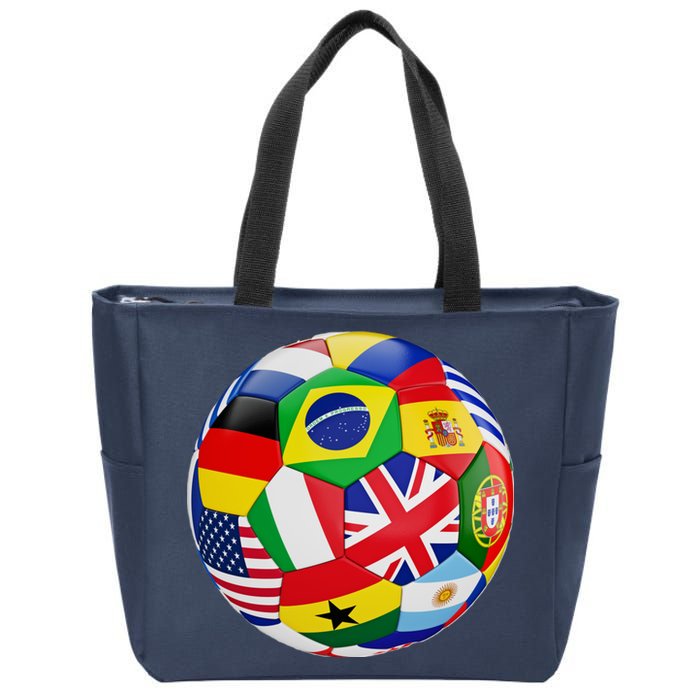 Cool Soccer Ball With World Flags Zip Tote Bag