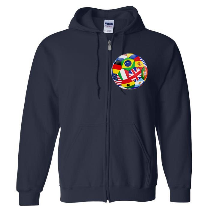 Cool Soccer Ball With World Flags Full Zip Hoodie