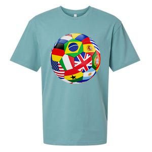 Cool Soccer Ball With World Flags Sueded Cloud Jersey T-Shirt