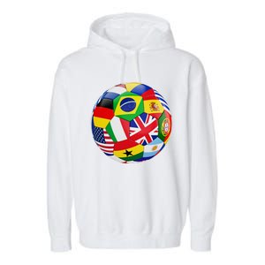 Cool Soccer Ball With World Flags Garment-Dyed Fleece Hoodie